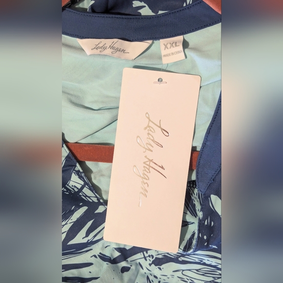 Lady Hagen Tropical Print Blue Palm Tree Sleeveless Polo size XXL Women's NWT - Picture 3 of 11